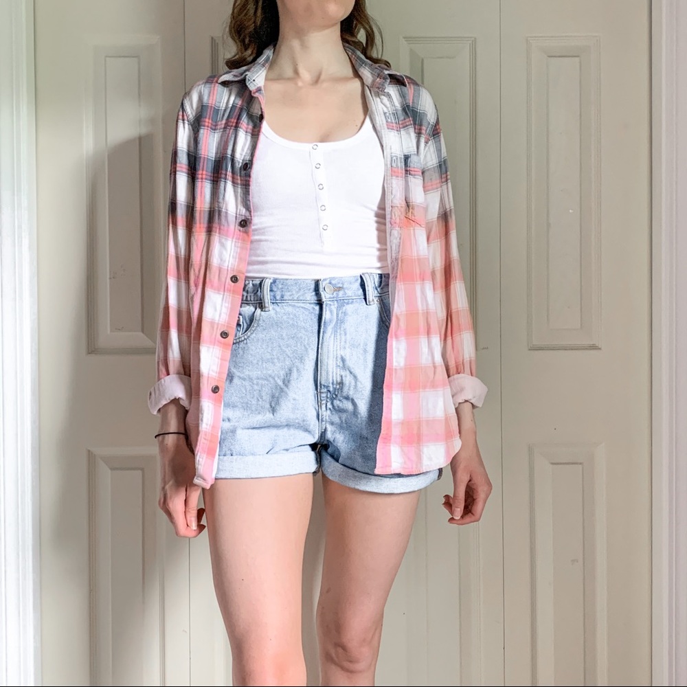 Pink and blue ombre bleached flannel